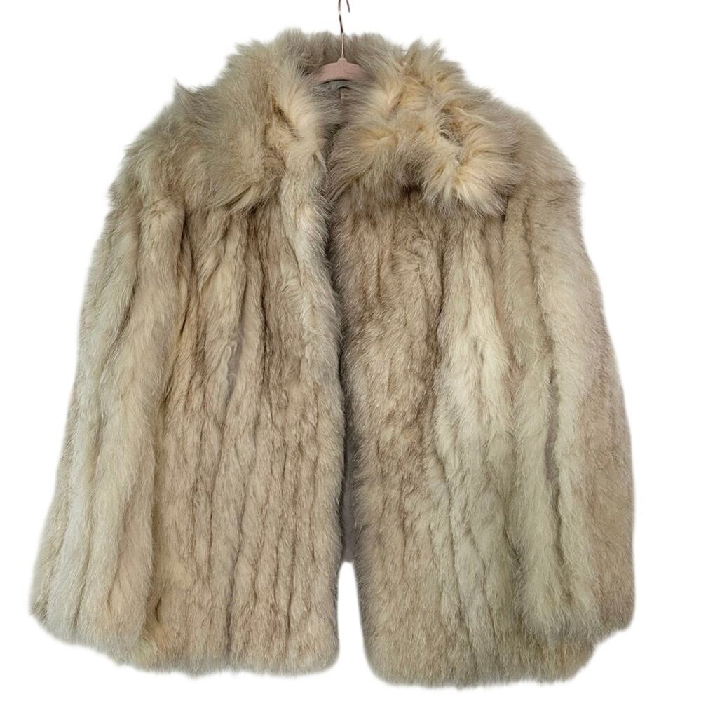 SAGA FOX Faux Fur Coat Cream Beige Plush Jacket Glam Vintage-Style - Sz Medium